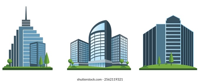 Modern Building Illustration Set featuring various architectural designs.