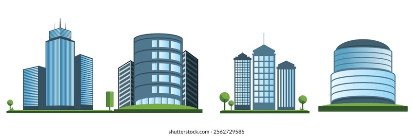 Modern Building Illustration Set featuring various architectural designs. 
