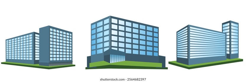 Modern Building Illustration Set featuring various architectural designs. 