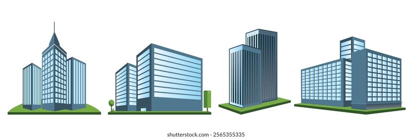 Modern Building Illustration Set featuring various architectural designs