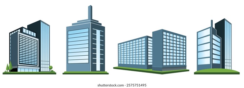 Modern Building Illustration Set featuring various architectural designs.
