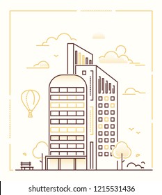 Modern building - line design style vector illustration