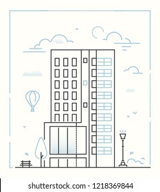 Modern building - line design style vector illustration