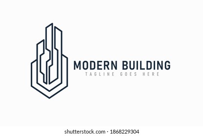 Modern Building Logo Design. Abstract Architecture Formed From an Abstract Line. Flat Vector Logo Design.