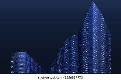 Modern building of the night city. Vector illustration. Sketch for creativity.