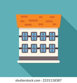 Modern building with an orange roof is casting a long shadow on a teal background in this flat design illustration