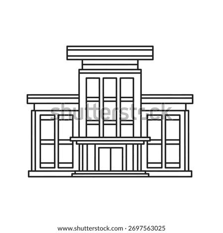 A modern building outline isolated on white background. Perfect for architectural designs, urban planning, or real estate projects. Vector illustration, simple and clean.