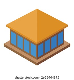 Modernes Gebäude mit Panoramafenstern, isometrisches Symbol, 3D-Vektorgrafik