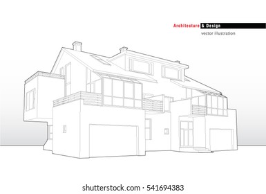 Modern building. Perspective 3d Wireframe. Architecture and Designe.
