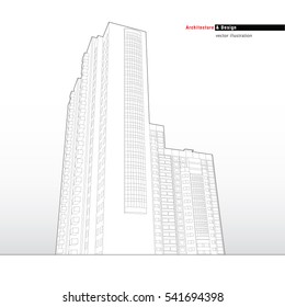 Modern building. Perspective 3d Wireframe. Architecture and Designe.