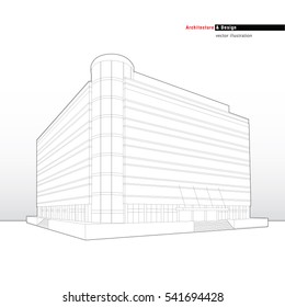 Modern building. Perspective 3d Wireframe. Architecture and Designe.