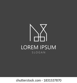 Modern Building y plantilla de logotipo de propiedades con estilo de línea creativa. Inmobiliaria, vivienda, diseño arquitectónico minimalista ilustración para agencia y empresa.