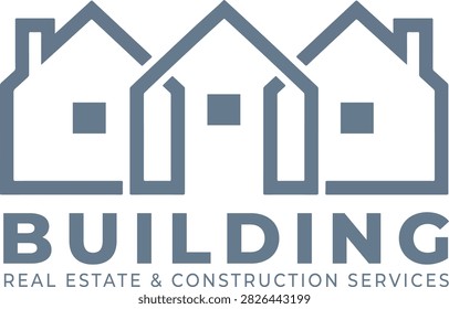 Modern Building and Real Estate Logo with Three House Outline Icons – Construction and Property Services Branding