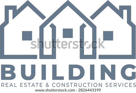 Modern Building and Real Estate Logo with Three House Outline Icons – Construction and Property Services Branding