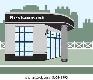 Modern building restaurant in city. Vector flat illustration.