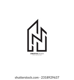 Modern building shape letter c n j unique line art monogram logo. C logo. N logo. J logo
