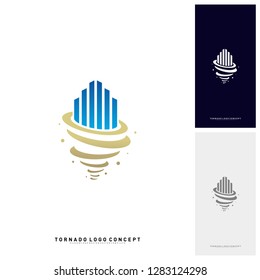 Modern Building Tornado Logo Concept Company. Storm with Building Logo Vector Template