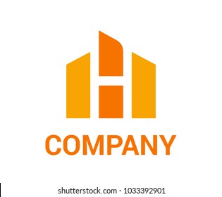 modern building tower in orange color with silhouette letter h on it logo design idea illustration concept