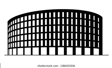 Modern building. Town Hall in Freiburg, Germany, illustration, clip art, vector. 
