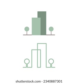 Modern Building with trees for icon and logo. Green architecture, sustainability concept