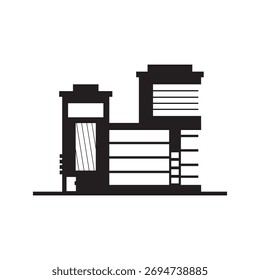 Vector de edificio moderno, librería, icono de Biblioteca en blanco y negro
