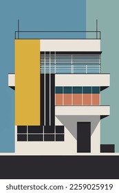 Modern building, vector illustration in flat design style. bauhaus Urban architecture. wall art print poster