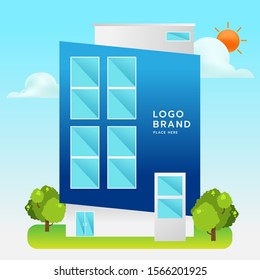 Modern building vector illustration. Sky and sun background images. Vector illustration.