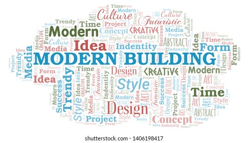 Modern Building word cloud. Wordcloud made with text only.