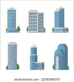 Modern buildings and cities flat vector icons