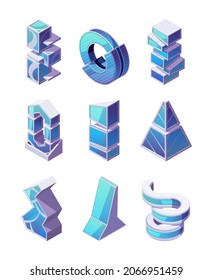 Modern buildings. Futuristic architectural objects for smart city innovate metropolis stadium and houses garish vector isometric 3d illustrations isolated
