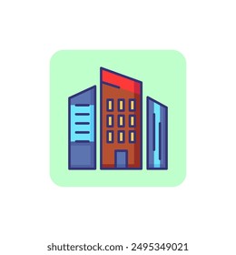 Modern buildings line icon. Office, urban, tower. Cityscape concept. Vector illustration can be used for topics like financial district, skyscraper, corporation