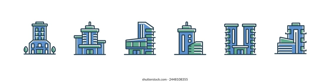 modern buildings skyscraper icon set business city hotel and apartments urban construction vector illustration