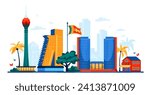 Modern buildings of Sri Lanka - modern colored vector illustration with World Trade Center and Lotus Tower in Colombo. National flag and Asian flavor. Landmarks, travel and summer tourism idea