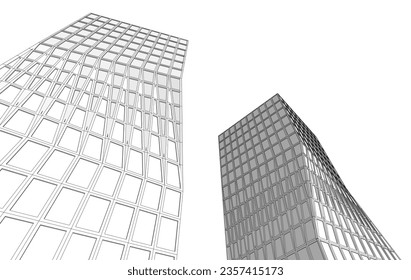 Ilustración vectorial 3d de edificios modernos