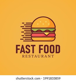 Modern Burger Hamburger Fast Food Logo Design Template. Suitable for Burger Cheeseburger Hamburger Fastfood Sandwich Restaurant Cafe Shop Bistro Business Company Brand in Flat Colored Logo Design