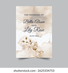 Modern Burgundy and Gold Wedding Card with Dark Floral Elements
