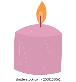 Modern burning pink candle.Trendy home decorative element.