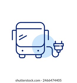 Modern bus and plug. Electric eco-friendly public transportation services. Pixel perfect, editable stroke icon