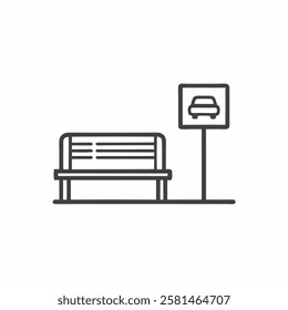 Modern bus stop design featuring a bench and sign in a minimalist vector illustration style