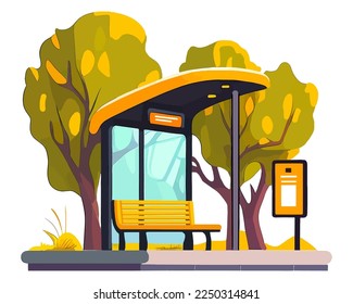 modern bus stop on the city street. waiting for the bus. flat vector illustration.