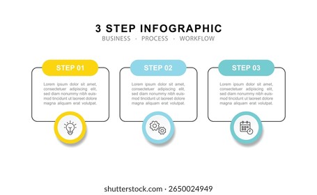  Línea de tiempo de infografía de proceso de 3 pasos de negocios modernos.