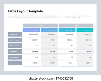 Modern Business Advanced Table Layout Template With Place For Your Content. Flat Design, Easy To Use For Your Website Or Presentation.