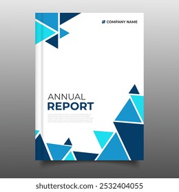 Modern business annual report flyer template geometric design.blue triangle design