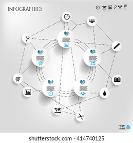Modern, business background with numbered labels with simple icons, isolated on bright background, for infographics, presentations, reports, documents