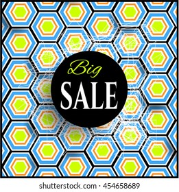 Modern business background with simple blue green pattern, black label with text Big Sale