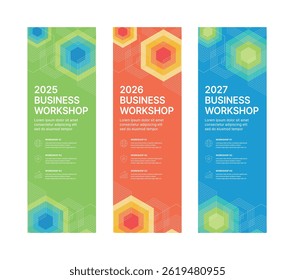 Modern business banner templates with abstract geometric patterns. Perfect for workshops, events, conferences, presentations, or branding projects, combining style and professionalism.