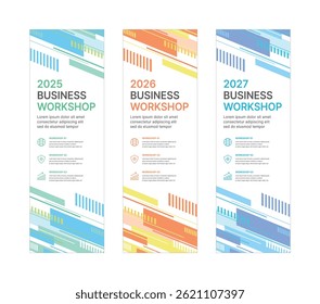 Modelos modernos de banner de negócios com padrões geométricos abstratos. Perfeito para workshops, eventos, conferências, apresentações ou projetos de marca, combinando estilo e profissionalismo.