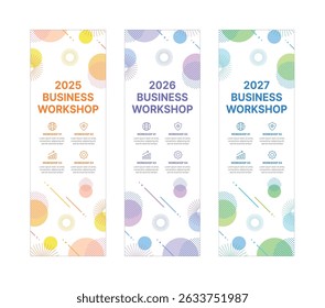Modelos modernos de banner de negócios com padrões geométricos abstratos. Perfeito para workshops, eventos, conferências, apresentações ou projetos de marca, combinando estilo e profissionalismo.