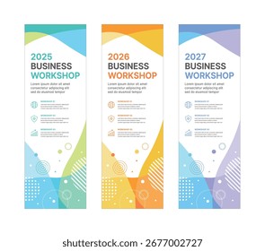 Modelos modernos de banner de negócios com padrões geométricos abstratos. Perfeito para workshops, eventos, conferências, apresentações ou projetos de marca, combinando estilo e profissionalismo.