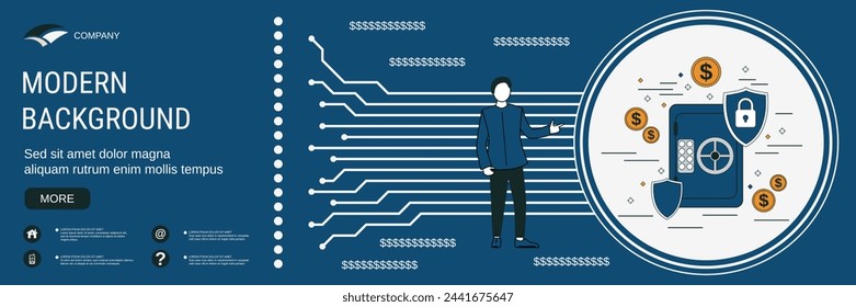 Modern business banner vector design template. Bank deposit, money protection, financial security flat contour style concept